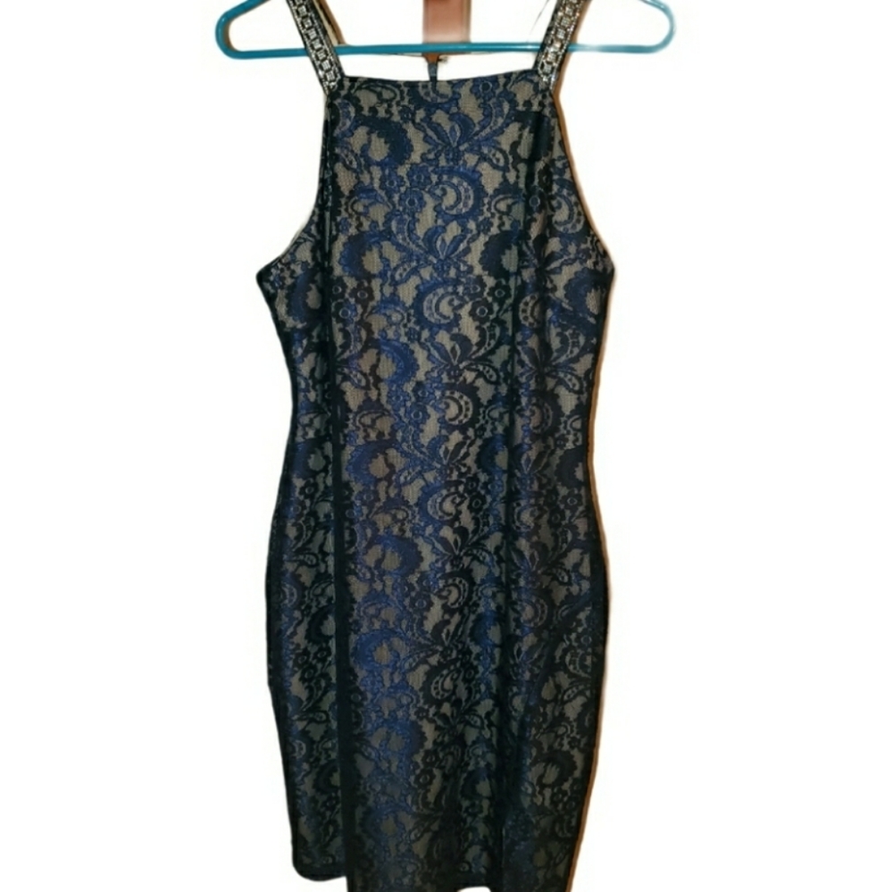 Scarlett Brand Navy lace halter top dress